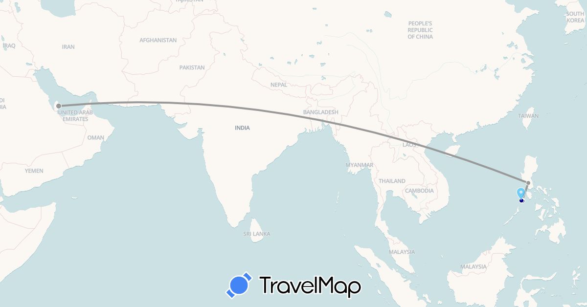 TravelMap itinerary: driving, plane, boat in Philippines, Qatar (Asia)